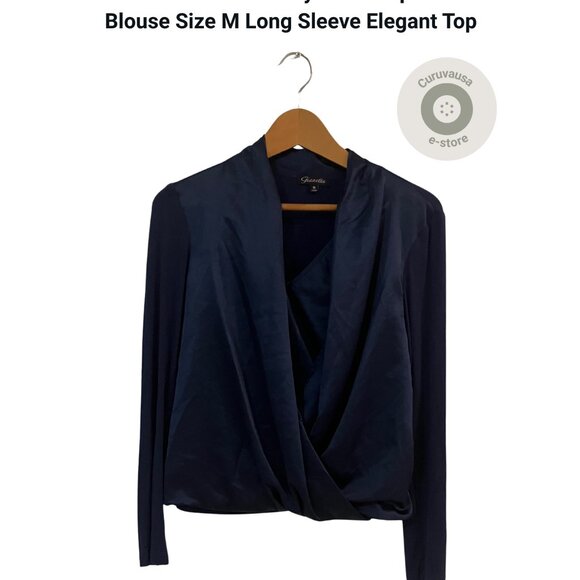Gianetta Navy Blue Draped Front Long Sleeve Blouse | Size M - Picture 2 of 10